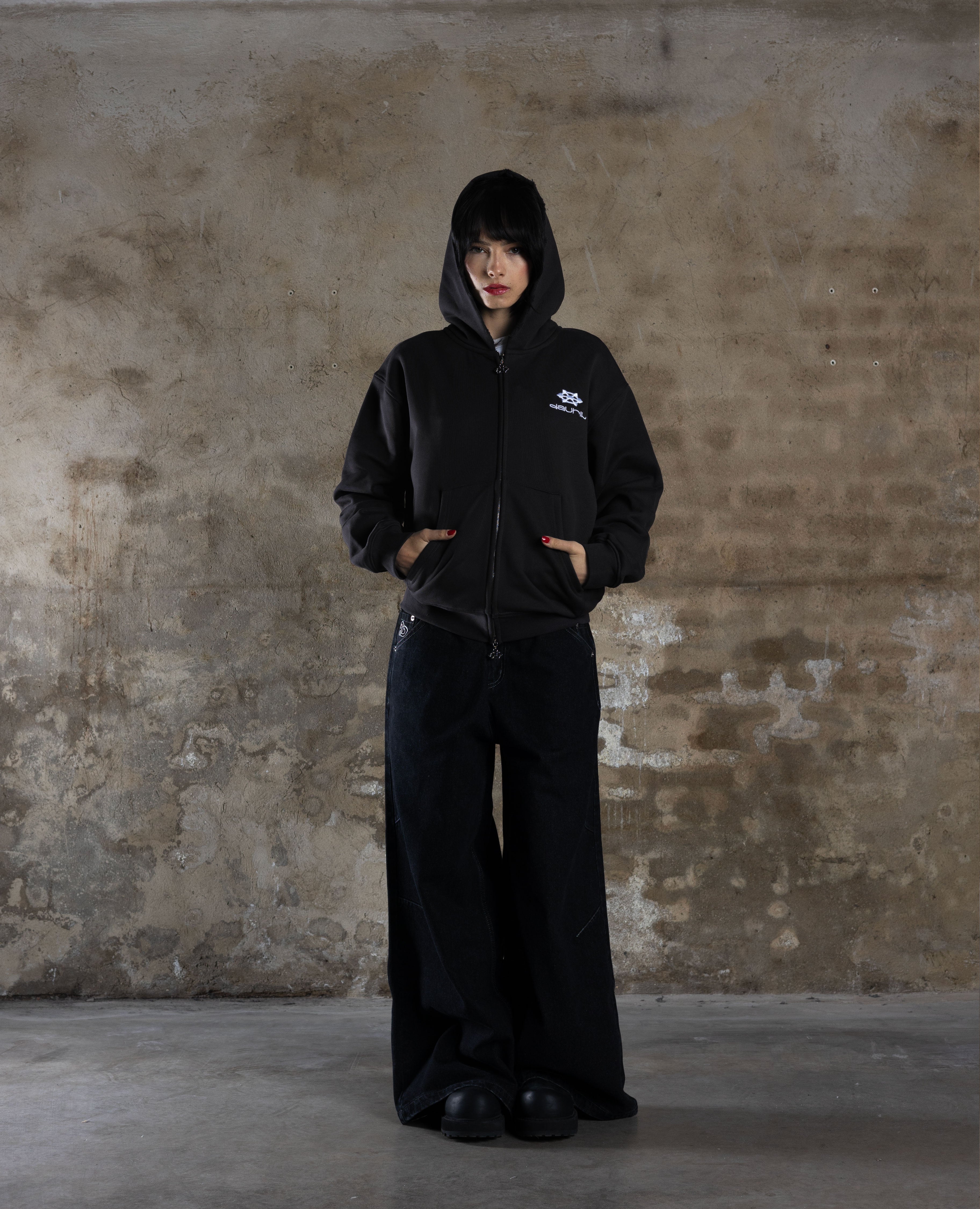 DARK GREY DISTRESSED ZIP